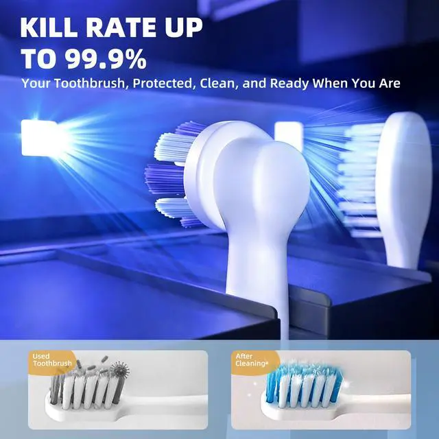 Alt view image 2 of 7 - UV Toothbrush Sanitizer Holder, Auto-Sensor Wall-Mount Tooth Brush Cleaner with Heated Drying, 2 Slots LED Smart Screen for Bathroom (Black