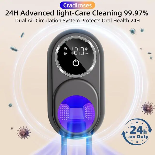 Alt view image 3 of 7 - UV Toothbrush Sanitizer Holder, Auto-Sensor Wall-Mount Tooth Brush Cleaner with Heated Drying, 2 Slots LED Smart Screen for Bathroom (Black