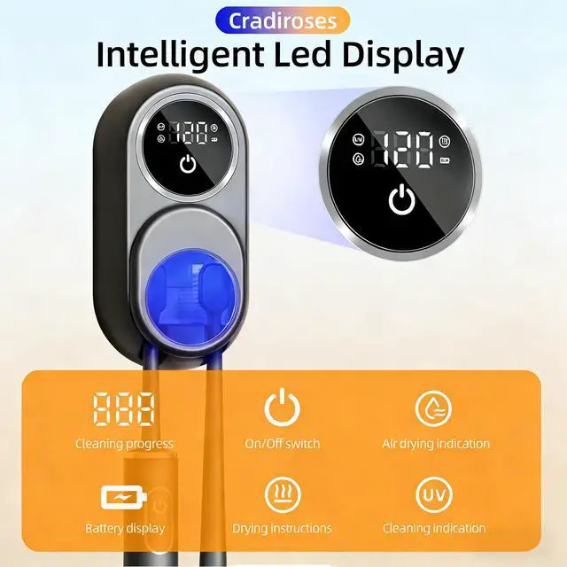 Alt view image 6 of 7 - UV Toothbrush Sanitizer Holder, Auto-Sensor Wall-Mount Tooth Brush Cleaner with Heated Drying, 2 Slots LED Smart Screen for Bathroom (Black