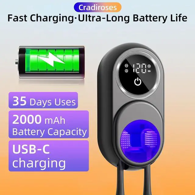 Alt view image 7 of 7 - UV Toothbrush Sanitizer Holder, Auto-Sensor Wall-Mount Tooth Brush Cleaner with Heated Drying, 2 Slots LED Smart Screen for Bathroom (Black
