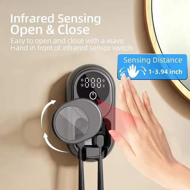 Alt view image 5 of 7 - UV Toothbrush Sanitizer Holder, Auto-Sensor Wall-Mount Tooth Brush Cleaner with Heated Drying, 2 Slots LED Smart Screen for Bathroom (Black