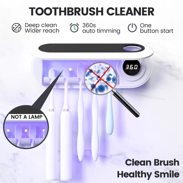 Alt view image 2 of 7 - Toothbrush Holder Wall Mounted, 5 Slots, 6-Minute Timer | Toothbrush Cleaner, Strong Adhesive & Screw Mount, Fits Manual & Electric Brushes, Removable Slots, Countdown Display