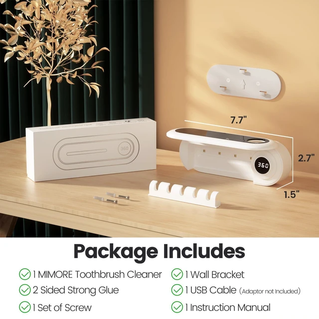 Alt view image 6 of 7 - Toothbrush Holder Wall Mounted, 5 Slots, 6-Minute Timer | Toothbrush Cleaner, Strong Adhesive & Screw Mount, Fits Manual & Electric Brushes, Removable Slots, Countdown Display