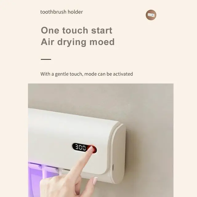 Alt view image 5 of 6 - Toothbrush Holder for Bathrooms, Timer Function & 5 Toothbrush Slots Rechargeable Cordless Wall-Mounted Toothbrush Holder with Drying Functions, No Drilling(Black)