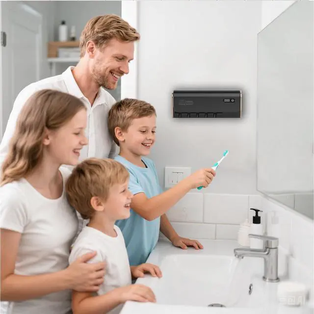 Alt view image 6 of 6 - Toothbrush Holder for Bathrooms, Timer Function & 5 Toothbrush Slots Rechargeable Cordless Wall-Mounted Toothbrush Holder with Drying Functions, No Drilling(Black)