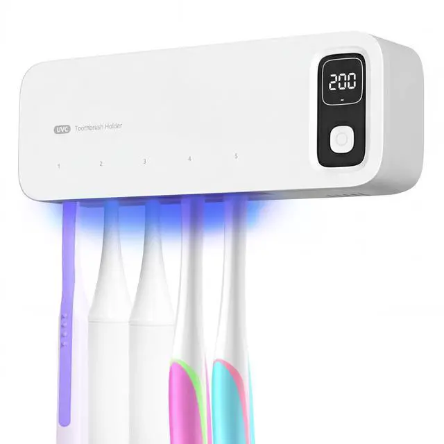 Main image of UV Toothbrush Sanitizer Holder Wall Mounted - Electric Tooth Brush Cleaner Holders Sanitizing Cleaning Air Drying with UV-C Light LED Screen Smart Cover - Mount Organizer for Bathroom Mirror