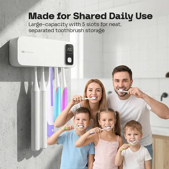 Alt view image 5 of 7 - UV Toothbrush Sanitizer Holder Wall Mounted - Electric Tooth Brush Cleaner Holders Sanitizing Cleaning Air Drying with UV-C Light LED Screen Smart Cover - Mount Organizer for Bathroom Mirror