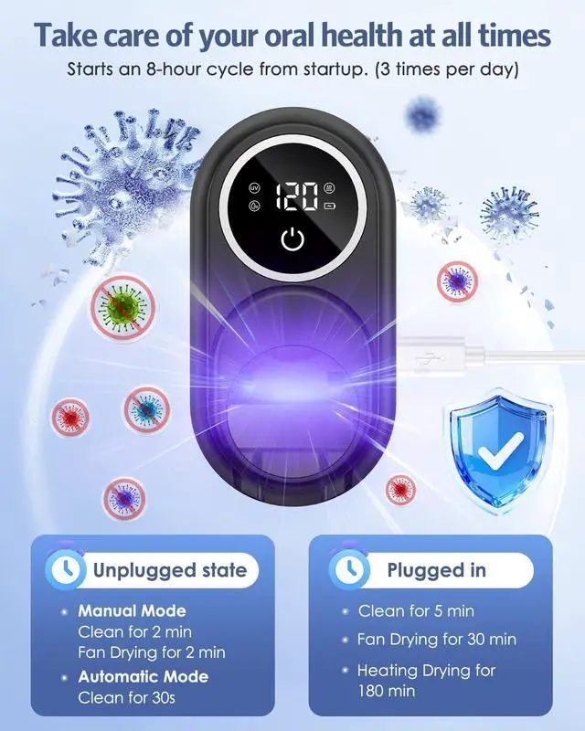 Alt view image 2 of 7 - Toothbrush Sanitizer Holder, Upgraded UV Toothbrush Holder with Dual-Mode Clean & Fan Dry, LED Smart Screen, Auto-Inductive Cover, Toothbrush Wall Mounted Cleaner Organizer for Bathroom, Trip