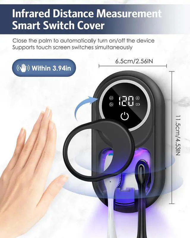 Alt view image 3 of 7 - Toothbrush Sanitizer Holder, Upgraded UV Toothbrush Holder with Dual-Mode Clean & Fan Dry, LED Smart Screen, Auto-Inductive Cover, Toothbrush Wall Mounted Cleaner Organizer for Bathroom, Trip