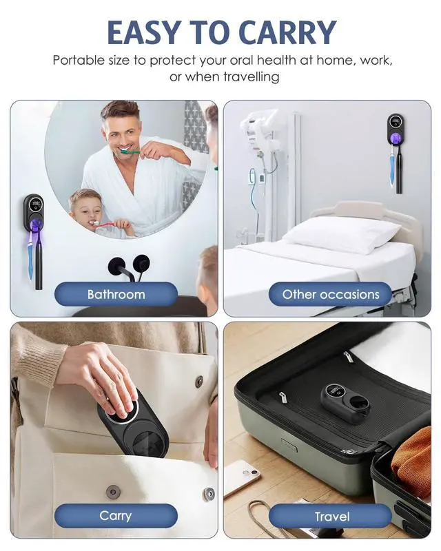 Alt view image 7 of 7 - Toothbrush Sanitizer Holder, Upgraded UV Toothbrush Holder with Dual-Mode Clean & Fan Dry, LED Smart Screen, Auto-Inductive Cover, Toothbrush Wall Mounted Cleaner Organizer for Bathroom, Trip