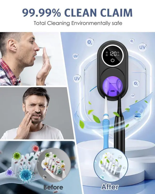Alt view image 5 of 7 - Toothbrush Sanitizer Holder, Upgraded UV Toothbrush Holder with Dual-Mode Clean & Fan Dry, LED Smart Screen, Auto-Inductive Cover, Toothbrush Wall Mounted Cleaner Organizer for Bathroom, Trip