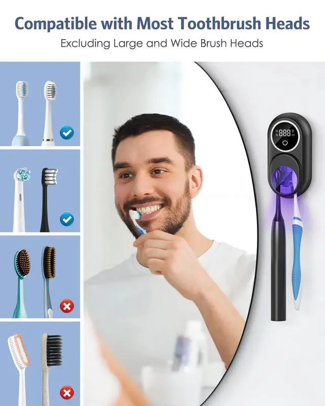 Alt view image 6 of 7 - Toothbrush Sanitizer Holder, Upgraded UV Toothbrush Holder with Dual-Mode Clean & Fan Dry, LED Smart Screen, Auto-Inductive Cover, Toothbrush Wall Mounted Cleaner Organizer for Bathroom, Trip