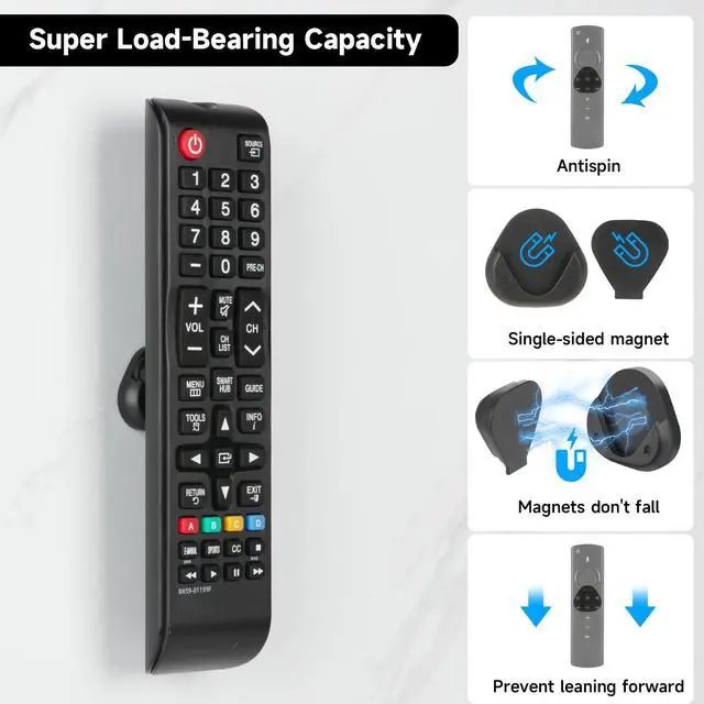 Alt view image 4 of 7 - 6 Pcs Magnetic Remote Control Holder, Self Adhesive Remote Holder Wall Mount Suitable for TV , Air Conditioning , LED Fan Black