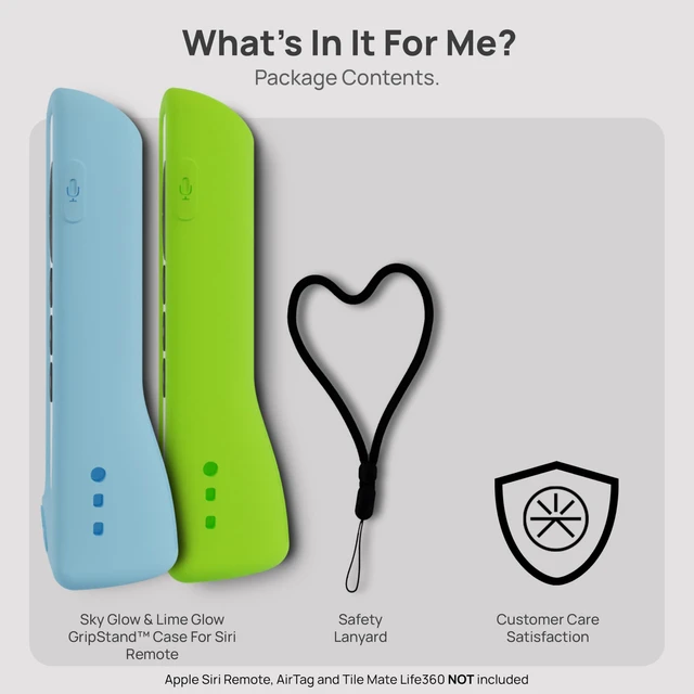 Alt view image 7 of 7 - GripStand Scratch-Resistant Silicone Remote Cover for Apple TV Compatible with AirTag, Fits Siri Apple TV 4K/HD (2nd & 3rd Gen), Stand-Up Design, Enhanced Grip, 2 Pack Lime & Sky Glow by