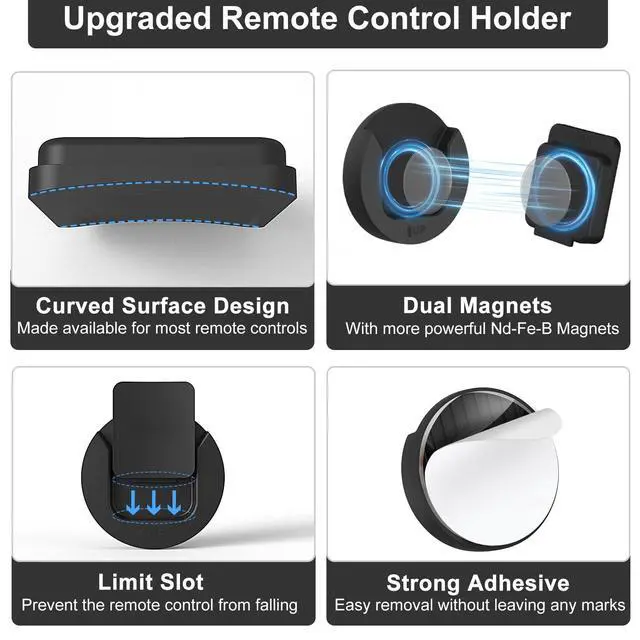 Alt view image 4 of 7 - Magnetic Remote Control Holder Wall Mount, 4 Pack TV Remote Control Holder for Fan/Air Conditioner, Self-Adhesive Bedside Caddy for TV Backside/Bedroom/Office/RV Home Organizer Storage(Black)