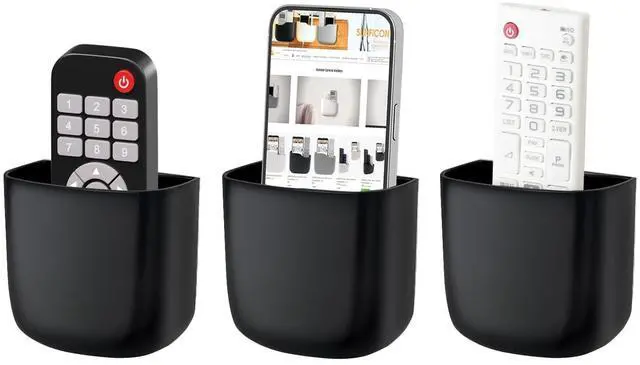 Main image of Wall Mount Remote Holder TV FAN Remote Control Holder Bedside Caddy Wall Organizer Phone Holder for Office Adhesive Media Player Controller Holder Box Tray Home Desk Nightstand Black 3PACK