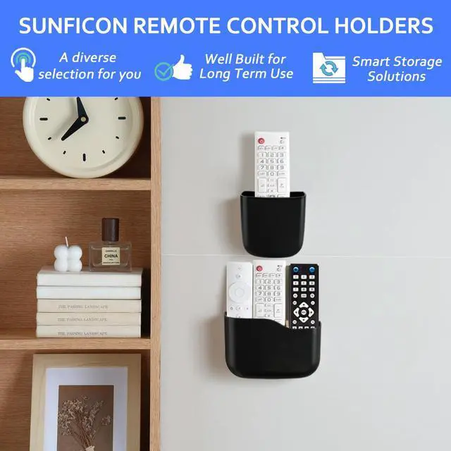 Alt view image 3 of 7 - Wall Mount Remote Holder TV FAN Remote Control Holder Bedside Caddy Wall Organizer Phone Holder for Office Adhesive Media Player Controller Holder Box Tray Home Desk Nightstand Black 3PACK