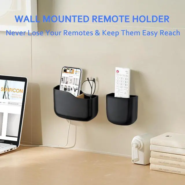 Alt view image 5 of 7 - Wall Mount Remote Holder TV FAN Remote Control Holder Bedside Caddy Wall Organizer Phone Holder for Office Adhesive Media Player Controller Holder Box Tray Home Desk Nightstand Black 3PACK