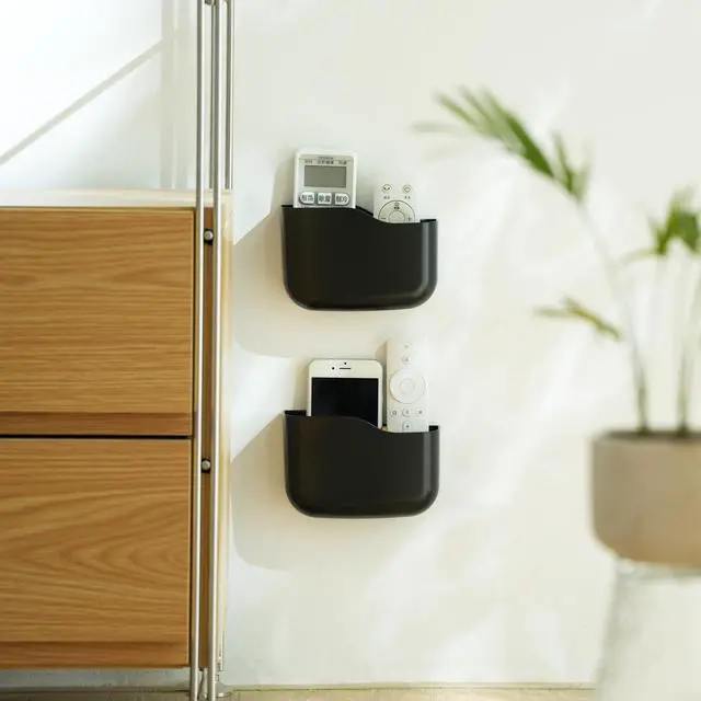 Alt view image 3 of 7 - Wall Mount Remote Holder TV FAN Remote Control Holder Bedside Caddy Wall Organizer Phone Holder for Office Adhesive Media Player Controller Holder Box Tray Home Desk Nightstand 4 PACK BLACK