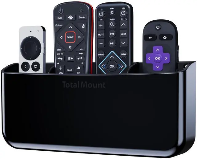 Main image of Hole-Free Remote Holder Eliminates Need to Drill Holes in Your Wall (Premium Black Holder for 3 or 4 Remotes)
