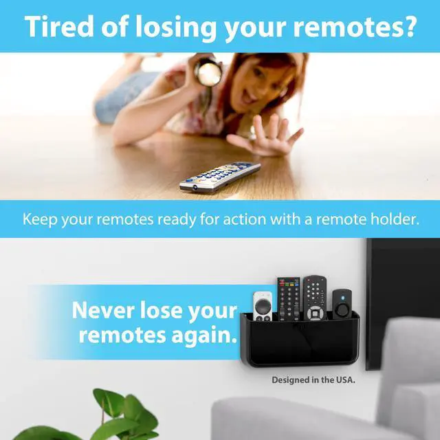 Alt view image 2 of 5 - Hole-Free Remote Holder Eliminates Need to Drill Holes in Your Wall (Premium Black Holder for 3 or 4 Remotes)