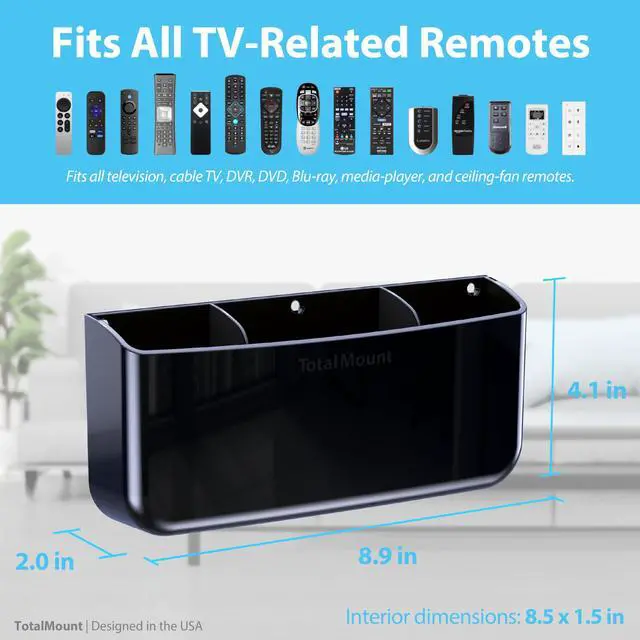 Alt view image 3 of 5 - Hole-Free Remote Holder Eliminates Need to Drill Holes in Your Wall (Premium Black Holder for 3 or 4 Remotes)