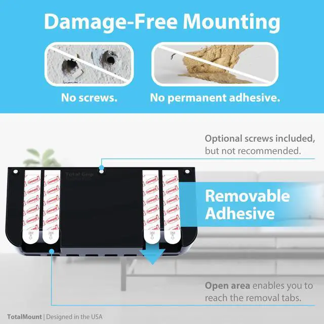 Alt view image 4 of 5 - Hole-Free Remote Holder Eliminates Need to Drill Holes in Your Wall (Premium Black Holder for 3 or 4 Remotes)