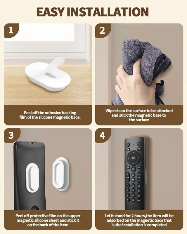 Alt view image 6 of 7 - 4 Pack Strong Magnetic Remote Control Holder, Self-Adhesive Silicone Remote Holder Wall Mount for TV, Fan, Air Conditioner Remote Control