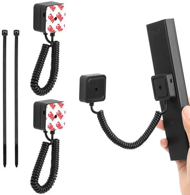 Main image of 2-Pack Magnetic Remote Control Holders with Spring Ropes - Safely Secure TV Remotes & Small Items, Wall-Mount with Adhesive, Anti-Loss, Rapid Adsorption, Extendable Spring.(Black, 2 Pack)