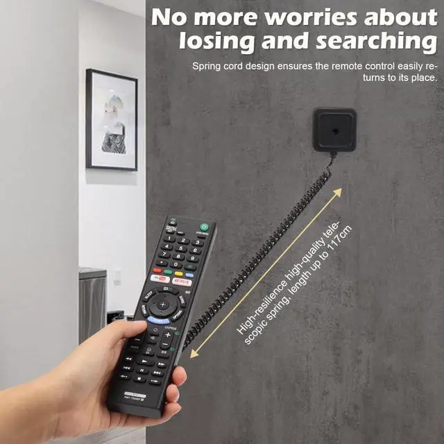 Alt view image 2 of 6 - 2-Pack Magnetic Remote Control Holders with Spring Ropes - Safely Secure TV Remotes & Small Items, Wall-Mount with Adhesive, Anti-Loss, Rapid Adsorption, Extendable Spring.(Black, 2 Pack)