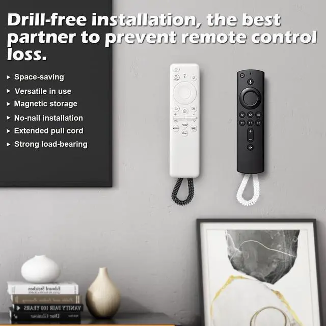 Alt view image 4 of 6 - 2-Pack Magnetic Remote Control Holders with Spring Ropes - Safely Secure TV Remotes & Small Items, Wall-Mount with Adhesive, Anti-Loss, Rapid Adsorption, Extendable Spring.(Black, 2 Pack)