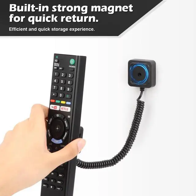 Alt view image 3 of 6 - 2-Pack Magnetic Remote Control Holders with Spring Ropes - Safely Secure TV Remotes & Small Items, Wall-Mount with Adhesive, Anti-Loss, Rapid Adsorption, Extendable Spring.(Black, 2 Pack)