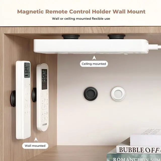 Alt view image 2 of 7 - 4Pcs Magnetic Remote Control Holder, Upgrades Silicone Wall Mount Self-Adhesive Remote Control Stand, Organizer Storage for Air Conditioner & TV Remotes, Caddy Back of Televisions (Black)