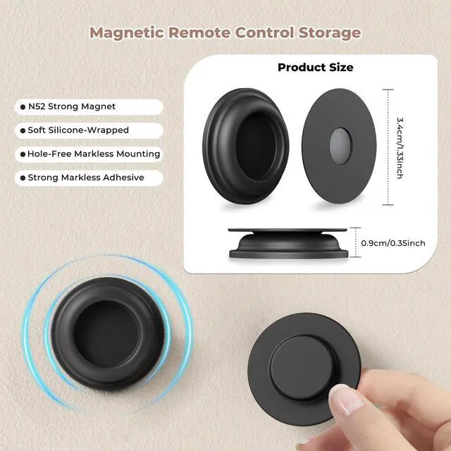 Alt view image 3 of 7 - 4Pcs Magnetic Remote Control Holder, Upgrades Silicone Wall Mount Self-Adhesive Remote Control Stand, Organizer Storage for Air Conditioner & TV Remotes, Caddy Back of Televisions (Black)