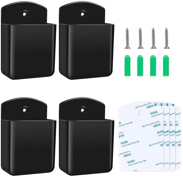 Main image of 4 PCS Remote Control Holders Wall Mount, Self Adhesive TV Air Conditioner Remote Control Holder, Wall Mount Storage Box Organizer Wall Pen Holder Storage for Home Office School (Black, 4)