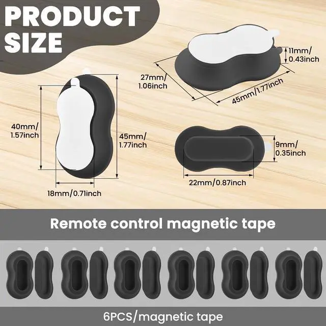Alt view image 2 of 7 - 6 Pack Magnetic Remote Control Holder Wall Mount, Silicone Magnetic Organizer Storage Wall Holder No Drill Self-Adhesive for TV, Fan & Air Conditioner Remotes(Color:Black)
