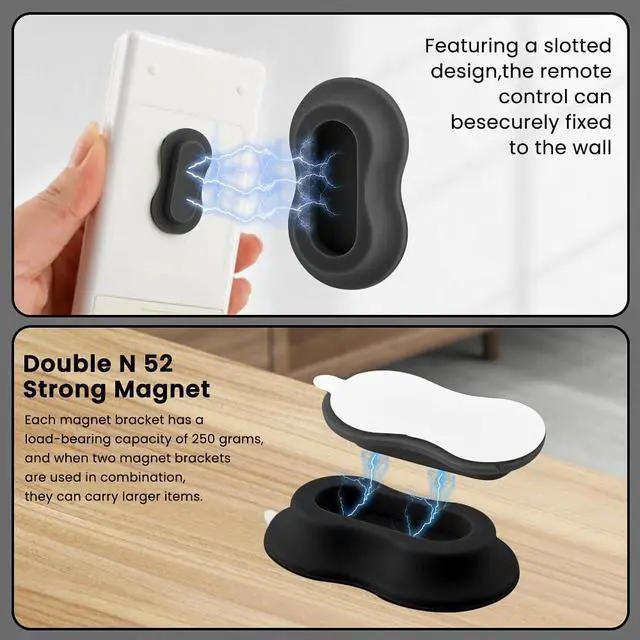 Alt view image 4 of 7 - 6 Pack Magnetic Remote Control Holder Wall Mount, Silicone Magnetic Organizer Storage Wall Holder No Drill Self-Adhesive for TV, Fan & Air Conditioner Remotes(Color:Black)