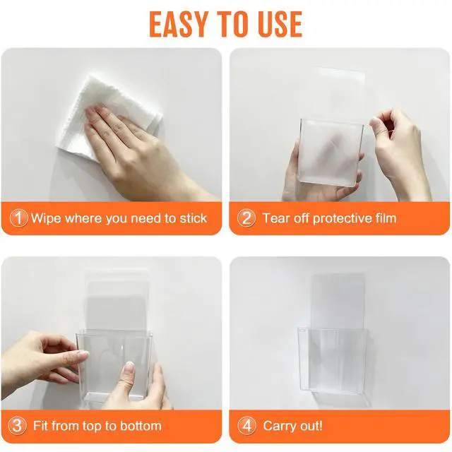 Alt view image 3 of 7 - Remote Holder Wall Mount Damage-Free (2 Pack), Clear and Strong Self-adhesive Universal Media Organizer Storage Box for Mobile Phone,Remote Control,Keys,Pens etc