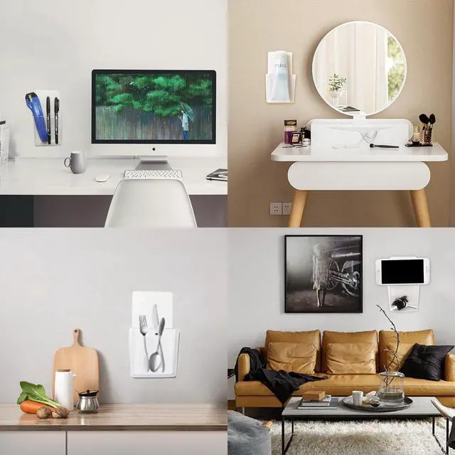 Alt view image 6 of 7 - Remote Holder Wall Mount Damage-Free (2 Pack), Clear and Strong Self-adhesive Universal Media Organizer Storage Box for Mobile Phone,Remote Control,Keys,Pens etc