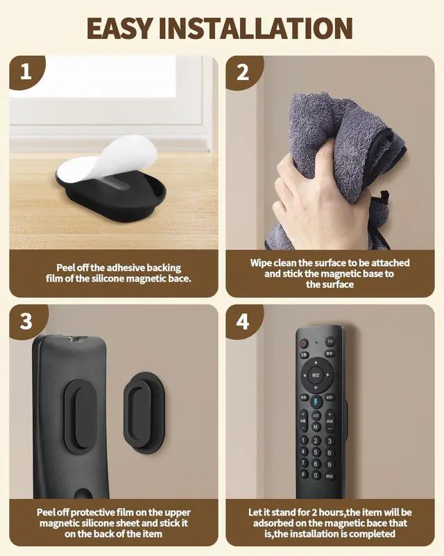 Alt view image 6 of 7 - 4 Pack Strong Magnetic Remote Control Holder, Self-Adhesive Silicone Remote Holder Wall Mount for TV, Fan, Air Conditioner Remote Control (Black+White)