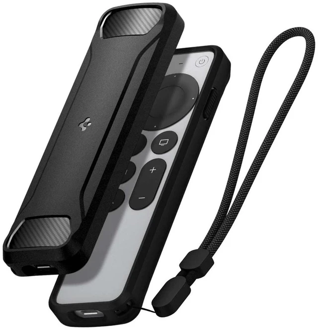 Main image of for Apple TV Siri Remote Case, Rugged Armor For 2021/2022, Shockproof, Magnetic, Wrist Strap, Metal Plate - Black