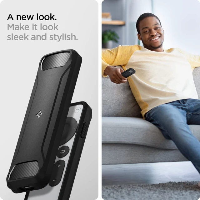 Alt view image 4 of 7 - for Apple TV Siri Remote Case, Rugged Armor For 2021/2022, Shockproof, Magnetic, Wrist Strap, Metal Plate - Black