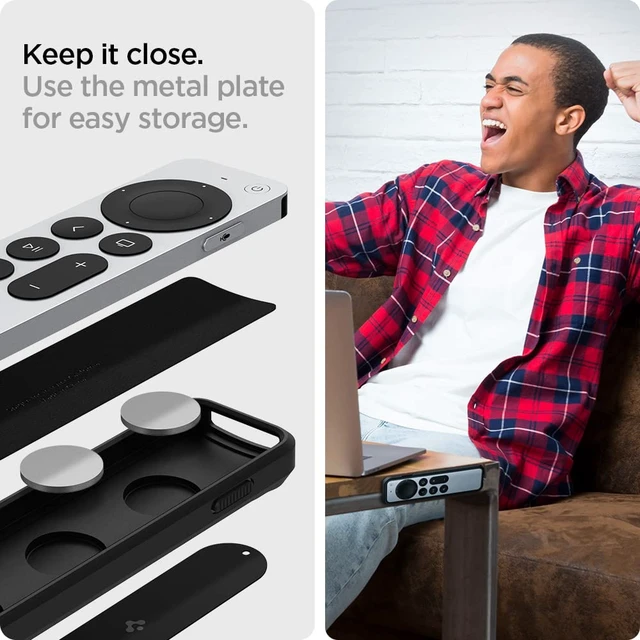 Alt view image 5 of 7 - for Apple TV Siri Remote Case, Rugged Armor For 2021/2022, Shockproof, Magnetic, Wrist Strap, Metal Plate - Black