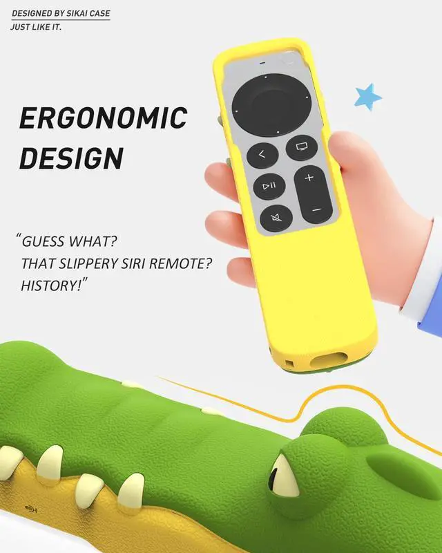 Alt view image 4 of 7 - Silicone Case Fit Designed for Apple TV 4K 2021/2022 Siri Remote Protective Case with Shockproof Compatible with AirTag (Crocodile)