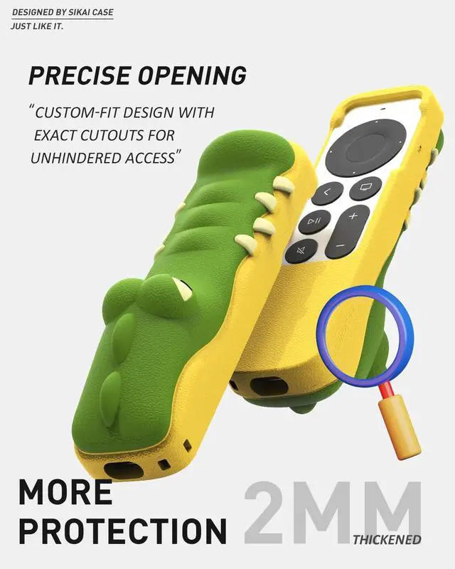 Alt view image 3 of 7 - Silicone Case Fit Designed for Apple TV 4K 2021/2022 Siri Remote Protective Case with Shockproof Compatible with AirTag (Crocodile)