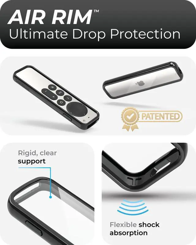 Alt view image 2 of 6 - Air Rim Case for Apple TV Remotes Slim, Hybrid Black Perimeter Cover & Clear Back Remote Case with Ultimate Drop Protection