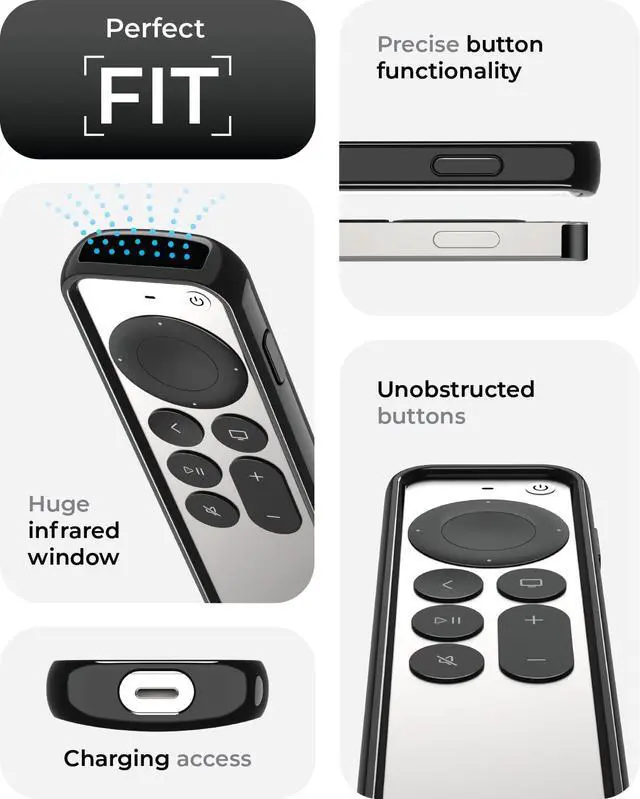 Alt view image 5 of 6 - Air Rim Case for Apple TV Remotes Slim, Hybrid Black Perimeter Cover & Clear Back Remote Case with Ultimate Drop Protection