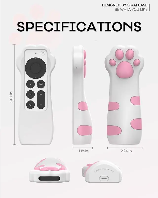 Alt view image 7 of 7 - Silicone Case Fit Designed for Apple TV 4K 2021/2022 Siri Remote Protective Case with Shockproof Compatible with AirTag (Pink Paw)