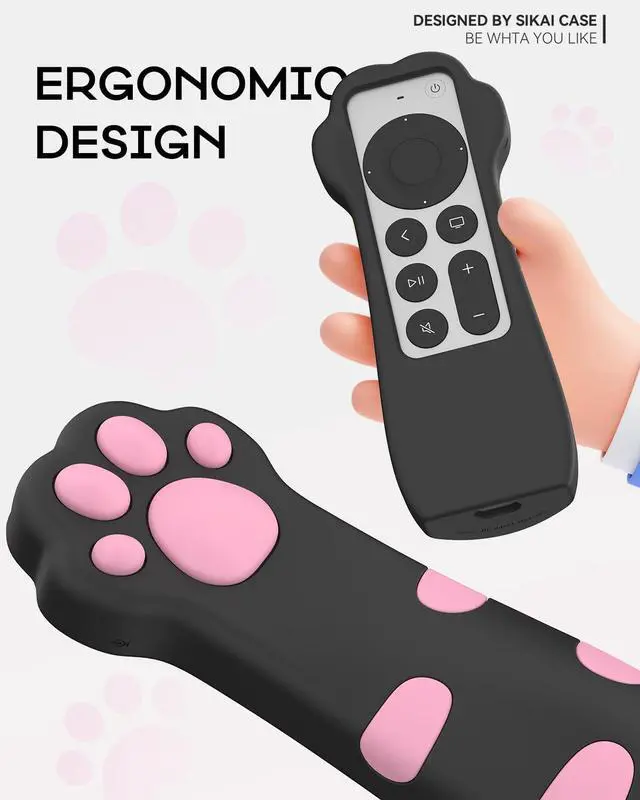 Alt view image 4 of 7 - Silicone Case Fit Designed for Apple TV 4K 2021/2022 Siri Remote Protective Case with Shockproof Compatible with AirTag (Black Paw)