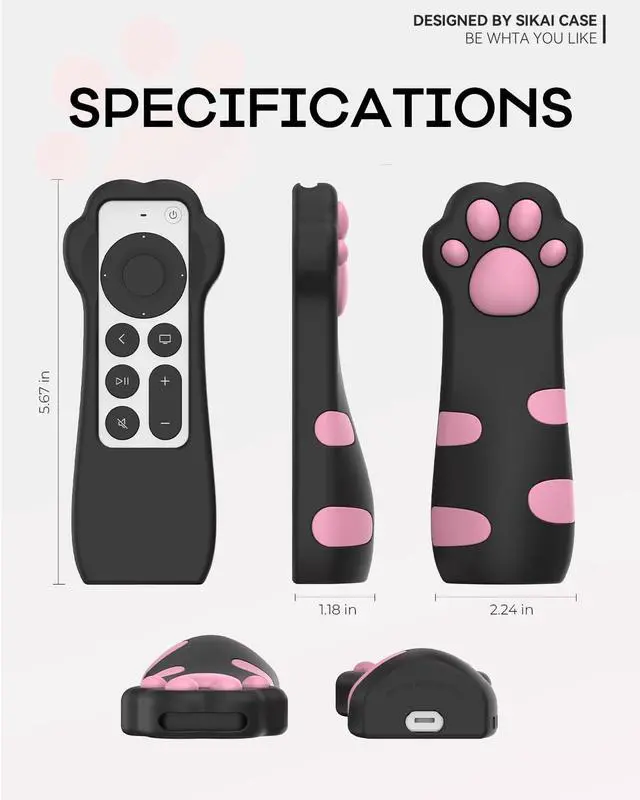 Alt view image 7 of 7 - Silicone Case Fit Designed for Apple TV 4K 2021/2022 Siri Remote Protective Case with Shockproof Compatible with AirTag (Black Paw)
